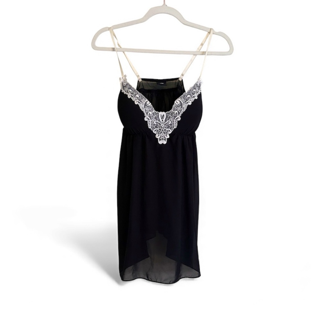 Apt. 9 Babydoll Lingerie Mini Slip Dress Black Lace M Coquette Whimsigoth Sheer